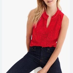 J CREW Red Lace Ruffleneck Sleeveless Top - H2203 - Sz XS